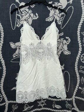 Retrofete White Lace-Trim Slip Dress